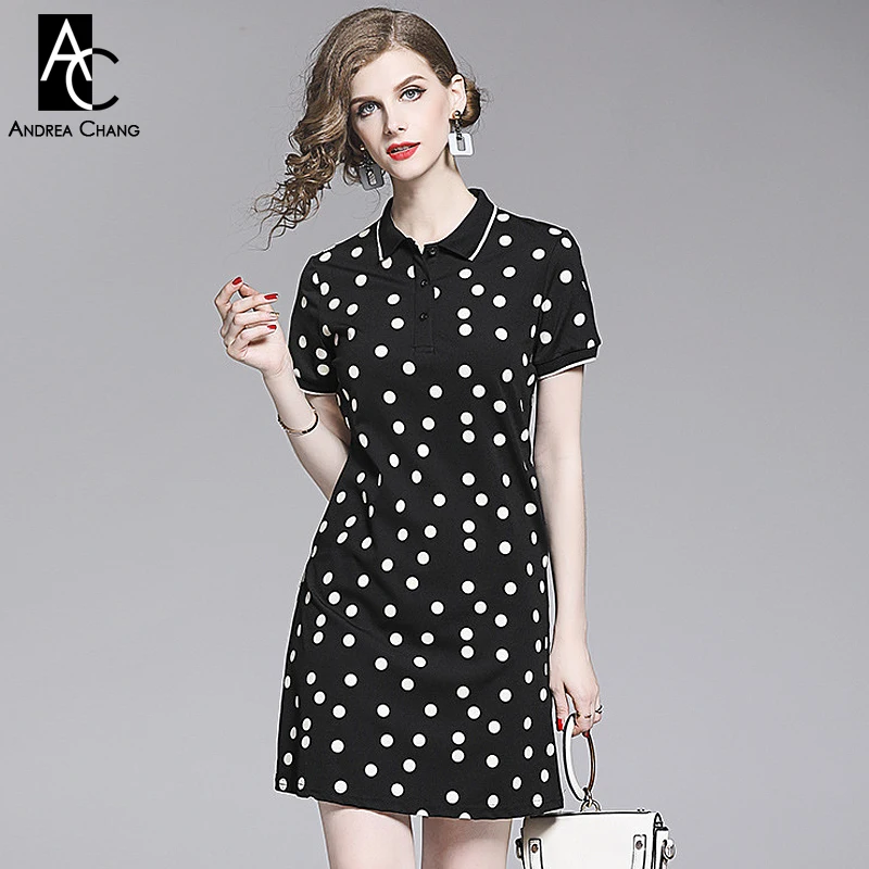 Женское платье в горошек с коротким рукавом выше колена | Женская одежда