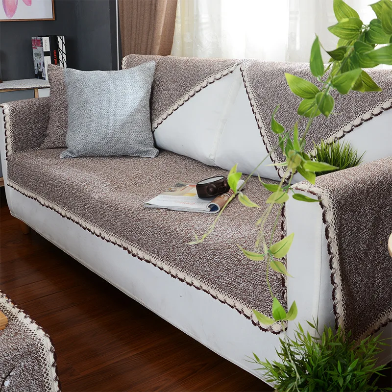 Хлопковая и льняная ткань чехол для дивана кружевное нескользящее сиденье