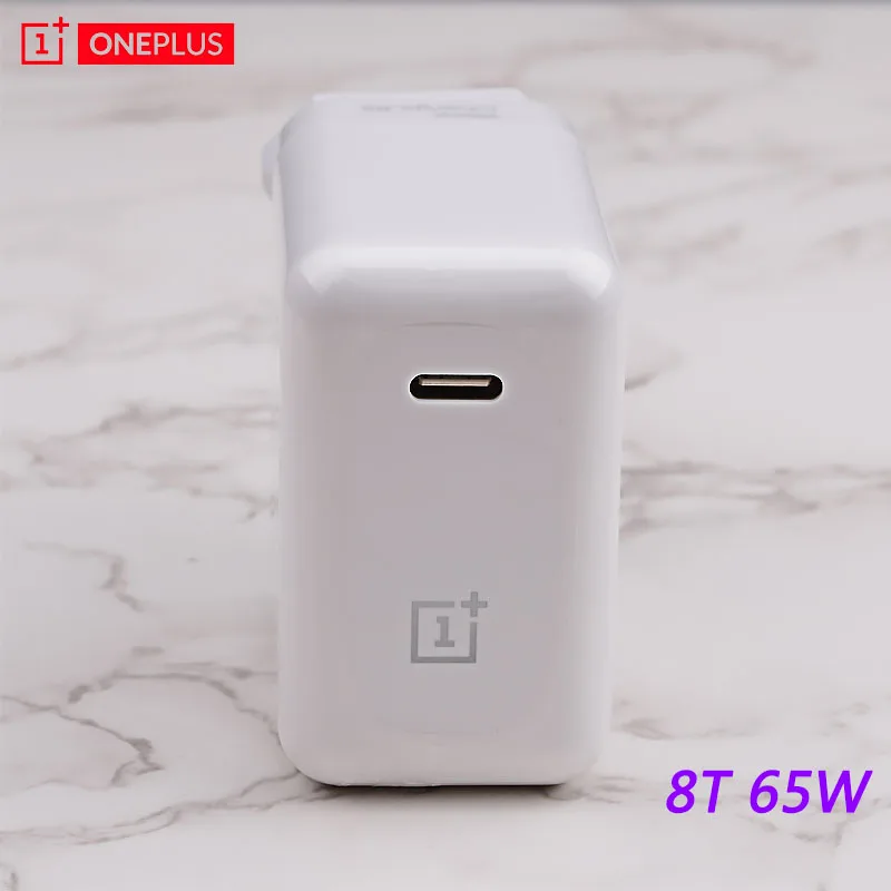 Оригинальное зарядное устройство OnePlus 8 T Warp Charge 65 белое стандарта ЕС и США кабель
