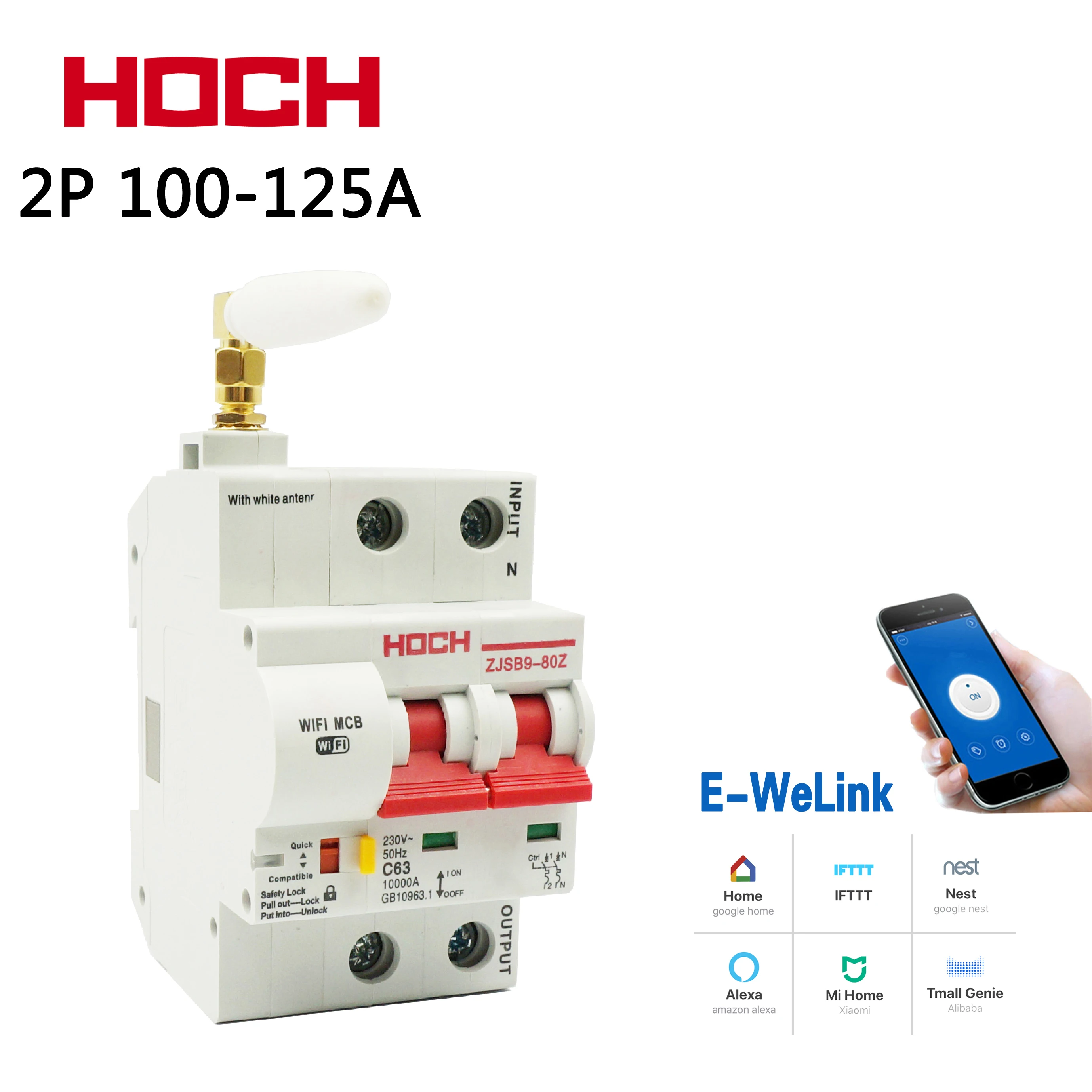 HOCH Smart 2P WiFi автоматический выключатель, автоматический переключатель, пульт дистанционного управления, умный повторитель перегрузки, защита от короткого замыкания, Заводская