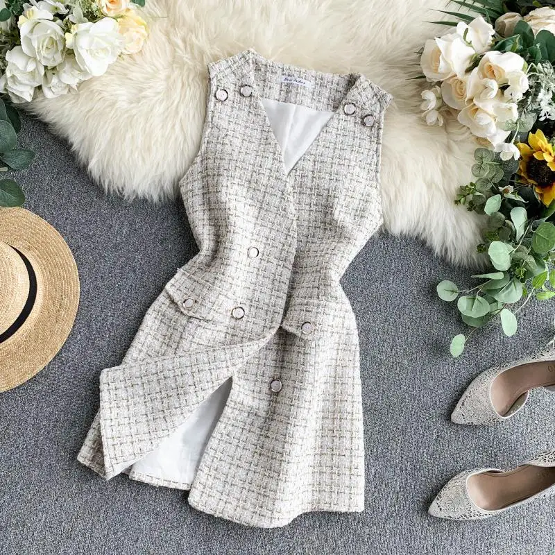 2019 Новое модное женское платье без рукавов с v-образным вырезом | Женская одежда