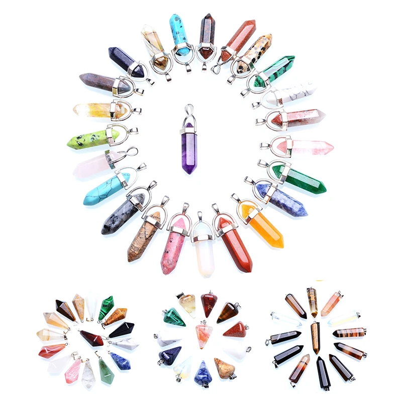 5 шт./лот мульти тип натуральный камень Шарм Кристалл столб подвески и ожерелья