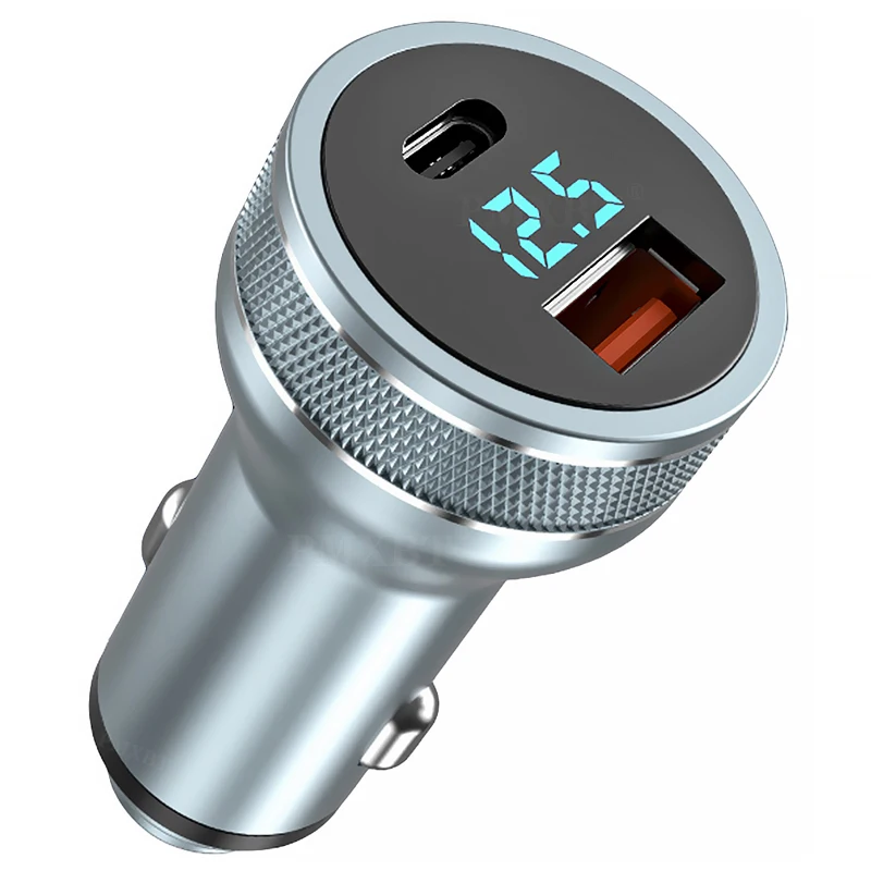 

QC 3.0 Metal Dual Ports Phone Car Charger LED Digital Display For iPhone Xiaomi Samsung Huawei Quick Charging PD Type C Charger