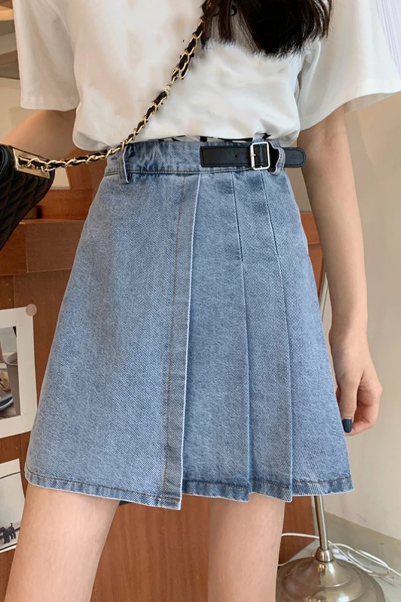

Sannian Retro Irregular Skirt Women's Summer 2020 New High Waist Skirt A-line Pleated Skirts Jean Skirts For Ladies