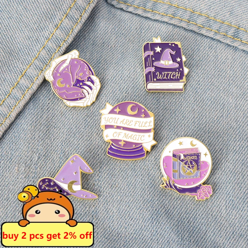 Готическая Волшебная книга эмалевые булавки волшебник ведьт хрустальный шар