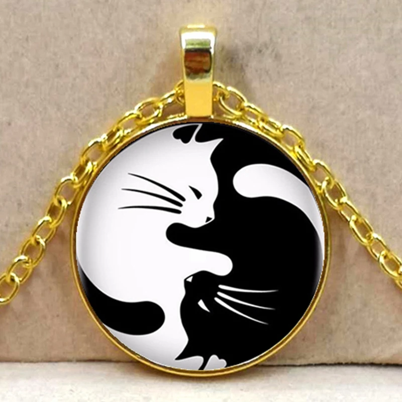 Heat! Винтажное ожерелье с подвеской кошка Инь Янь длинная цепь кабошоном