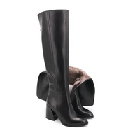 vair mudo boots shoes women knee high heels genuine leather pointed toe autumn winter short plush and wool thick heel shoeszt17