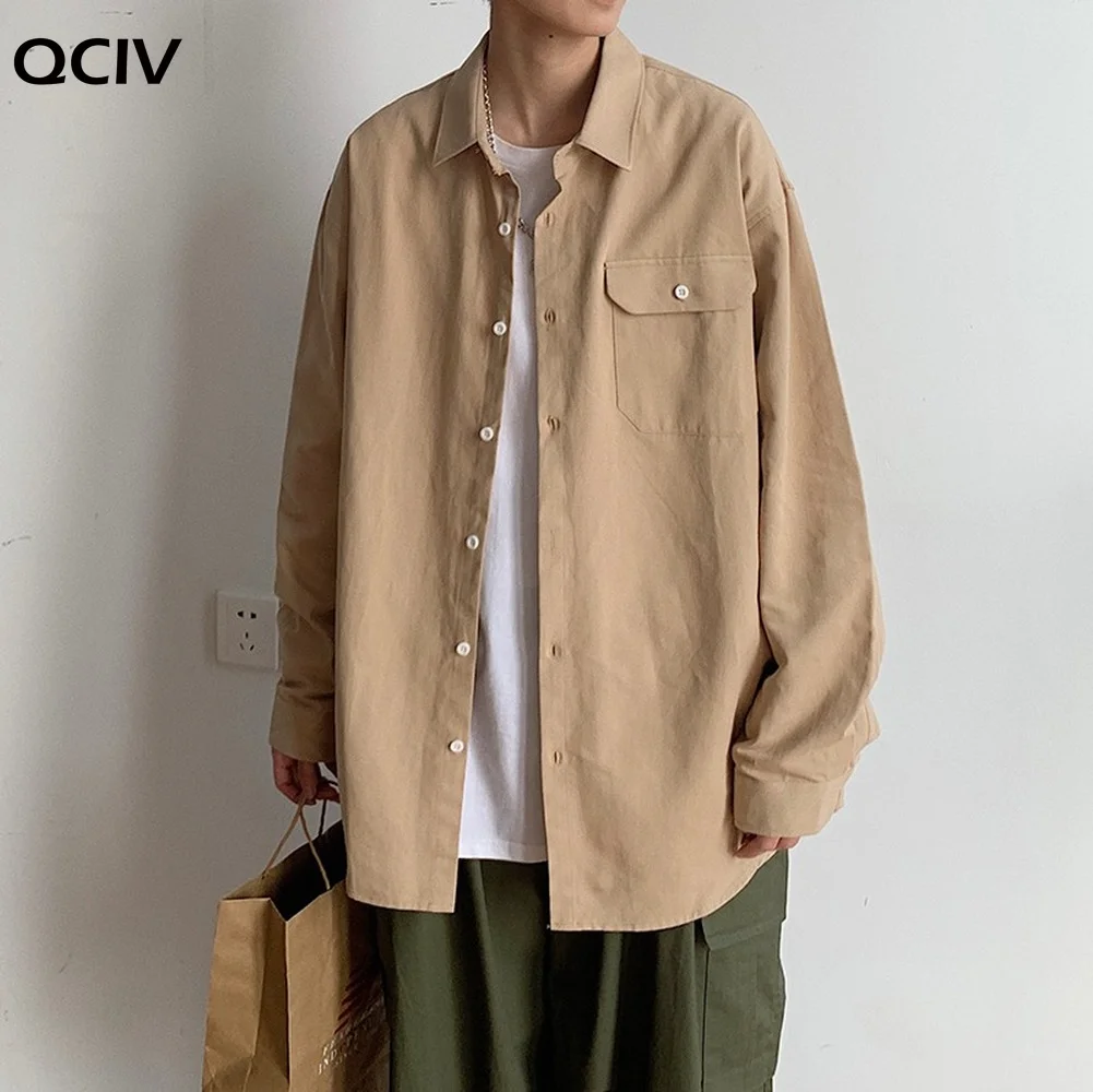 

Spring Autumn Men Shirt Long Sleeve Korean Fashion 100% Cotton Solid Colors Trend Streetwear Oversize Loose Harajuku Shirts 5XL