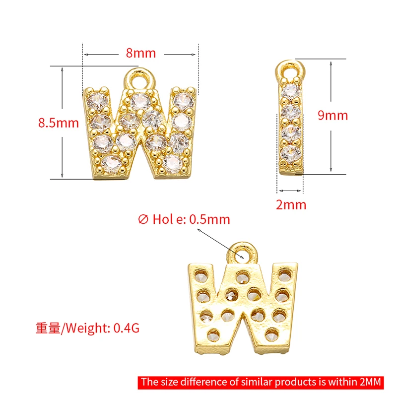 

ZHUKOU 8x8.5mm Brass Cubic Zirconia Crystal 26 Letter Charms Pendants for Women Necklace earring jewelry accessories model:VD545