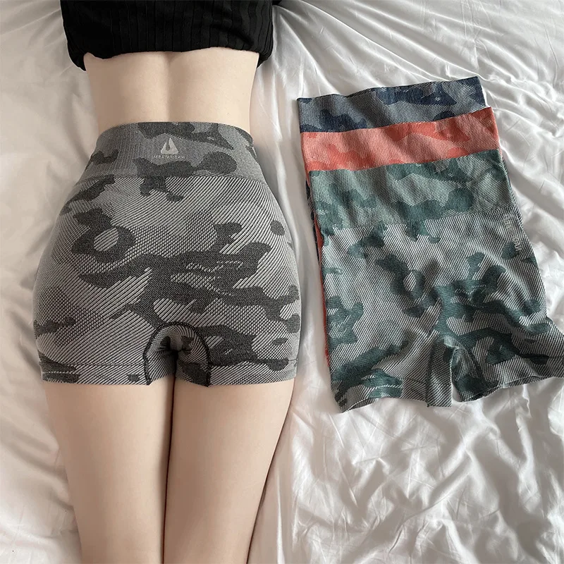 

Тонкие бесшовные камуфляжные женские защитные брюки, спортивные женские шорты с высокой талией и плоскими штанинами