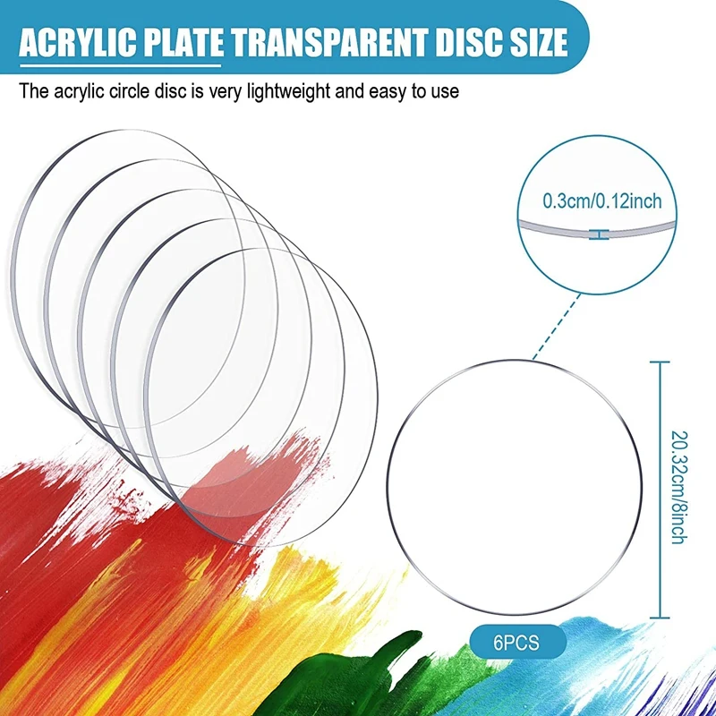 

6Pcs 8 Inches Clear Acrylic Round Discs Thick Circle Sheets Plates Panel 0.12 Inch Thick for DIY Projects Crafts Setting