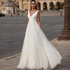 Свадебное атласное платье gownSoft с V-образным вырезом, белоецвета слоновой кости, кружевноешелковая органза, свадебная аппликация A-Line для невесты, индивидуальный пошив