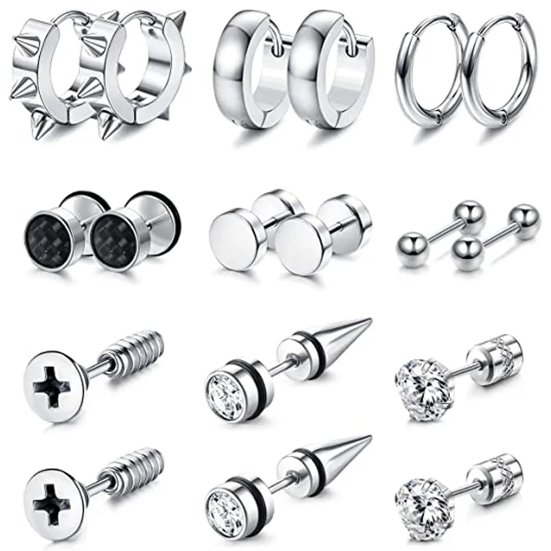 

9 пар, серьги-гвоздики из нержавеющей стали