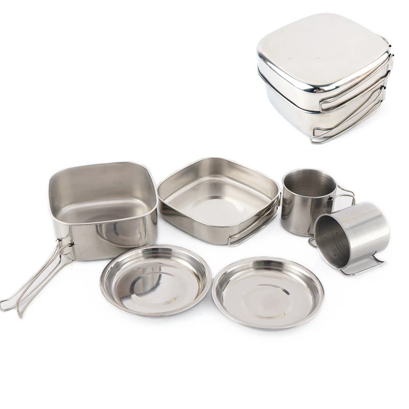 

Portable Outdoor Camping Pot Stainless Steel Cookware Mountaineering Picnic Bowl Set Barbecue Pot