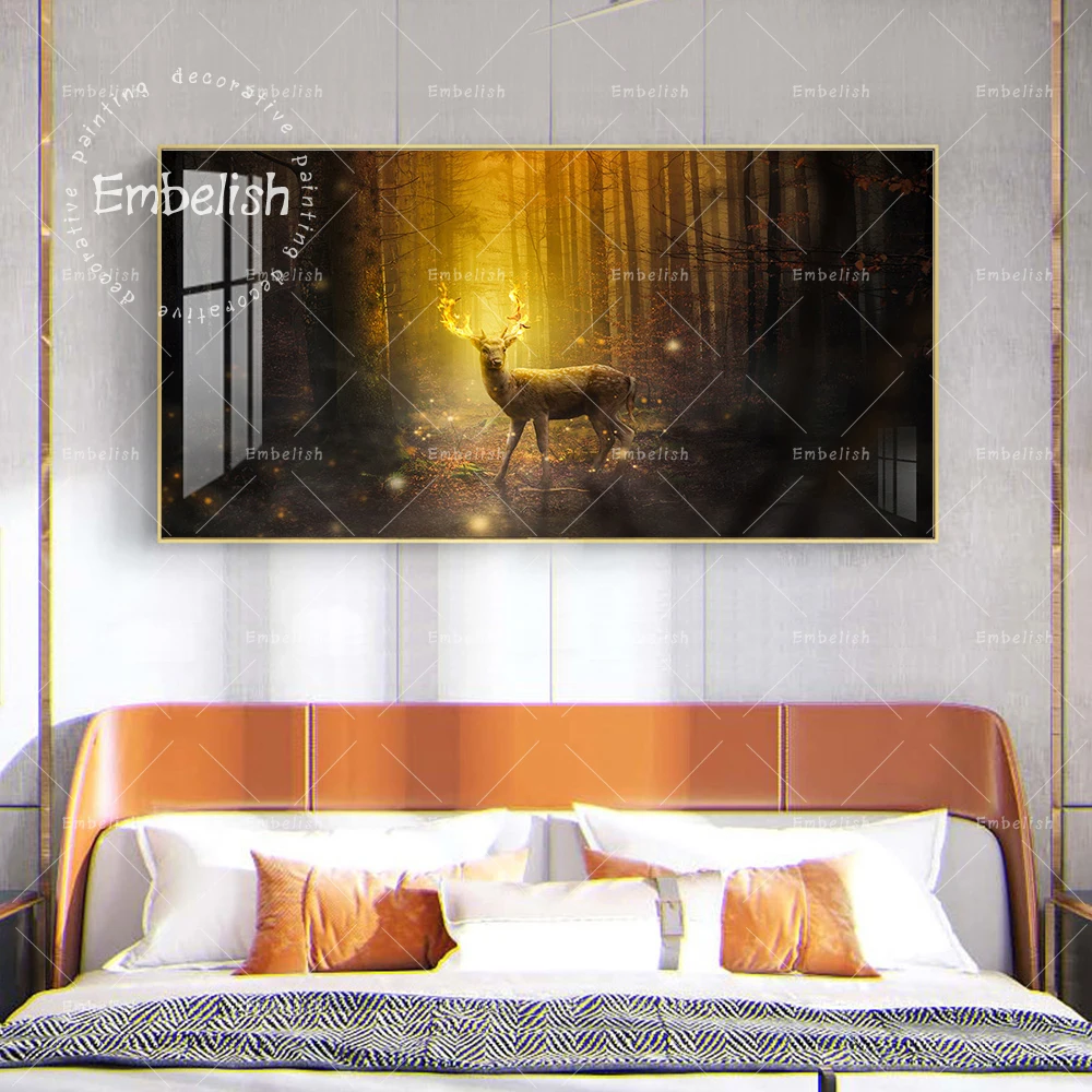 

1 Pieces Golden Deer In Forest Animal Landscape Wall Art Pictures Modern Home Decor HD Canvas Painting For Living Room Artworks