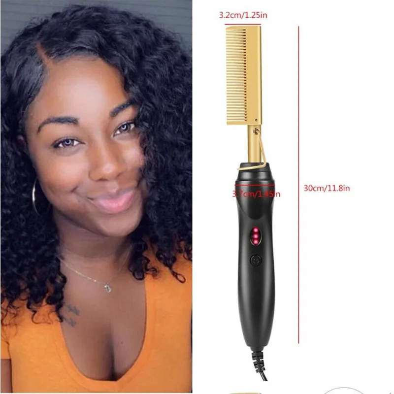 Hot Comb Electric straighteners for wigs Stainless Flat Irons Straightening Brush 60s Heating  80W Straight Styler Curly