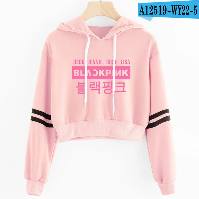 pink Женская укороченная толстовка с капюшоном черного и розового цвета, женская сексуальная укороченная Толстовка harajuku черного и розового цветов, уличная куртка, одежда KPOP - Цвет: pink