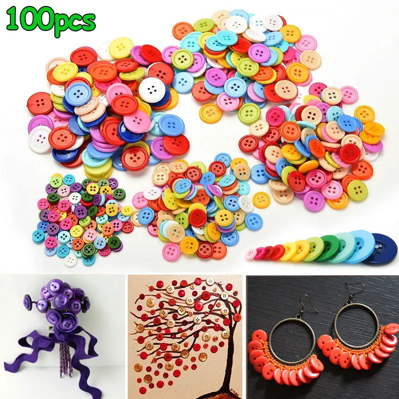 

100 Pcs Resin Round Buttons Sewing DIY Scrapbooking Decals for Kids Crafts Accessories Buttons