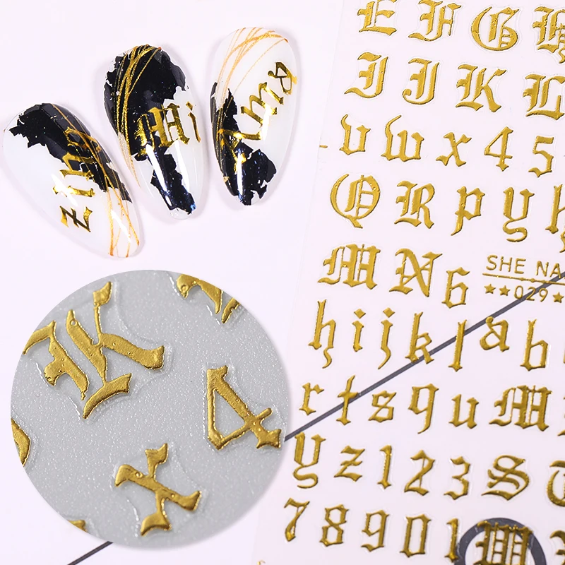 1 шт. наклейки с русским алфавитом 3D дизайн ногтей украшение номер Микс шаблон для