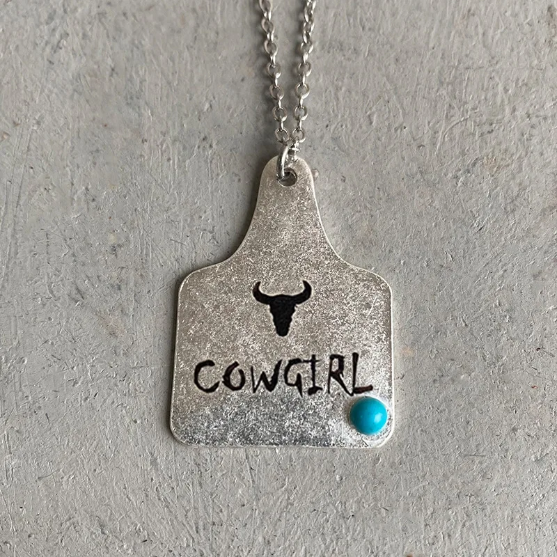 Western Jewelry Print Cactus Horseshoes Cow Head Cow Tag Pendant Necklaces Gift for Cowgirl images - 6