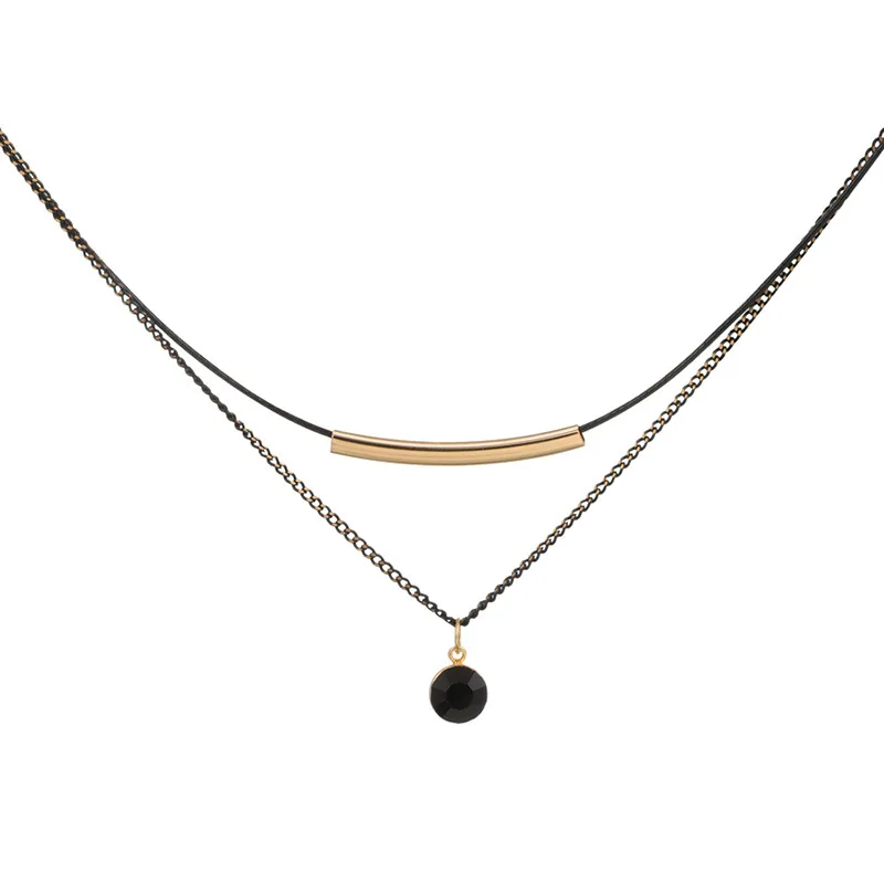 

High Quality Clavicle Chain Jewelry Gold Silver Black Color Geometric Round Pendant Choker Necklaces for Women Daily Collares