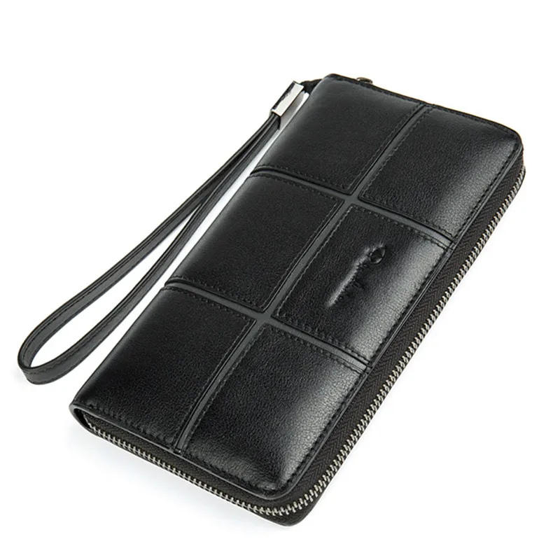 N8160 black BISON DENIM мужской бумажник из натуральной кожи, классический длинный клатч, кошелек с отделением для монет, на молнии, кошелек для телефона, Роскошный кошелек для мужчин - Цвет: N8160 black
