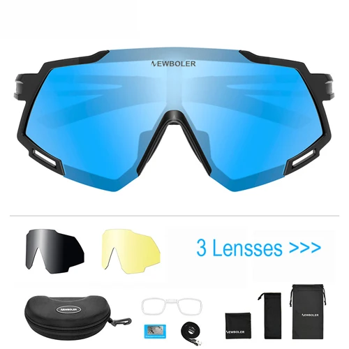 3 lens set blue NEWBOLER Polarized 5 Lens Cycling Sunglasses UV400 Mountain Road Bike Eyewear Outdoor Sport Cycling Glasses Bicycle Goggles - Цвет: 3 lens set blue