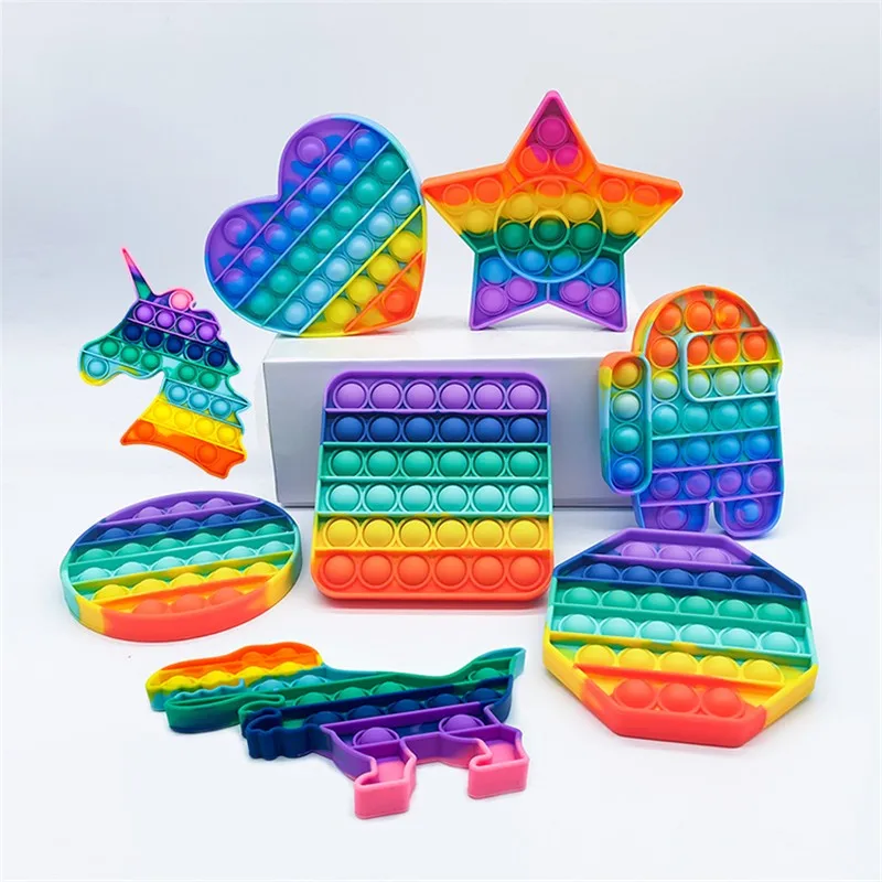 

Rainbow Push Bubble Fidget Sensory Toy For Autisim Special Needs Anti-stress Game Squishy Fidget Toys For Kids Kawaii Dimple