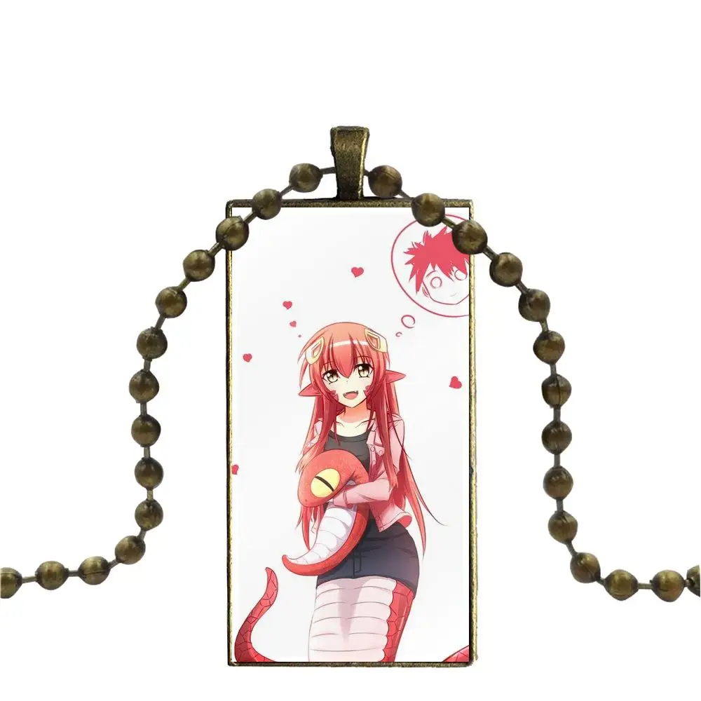 Для детей стеклянный подвесной брелок ожерелье прямоугольное модное Аниме Monster