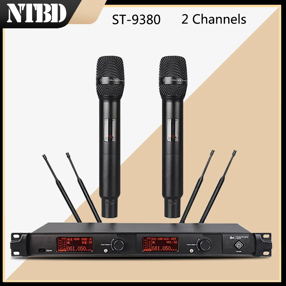 

NTBD Speak Church Conference Home KTV Stage Performance ST9380 Professional Dual Wireless Microphone Dynamic True Diversity