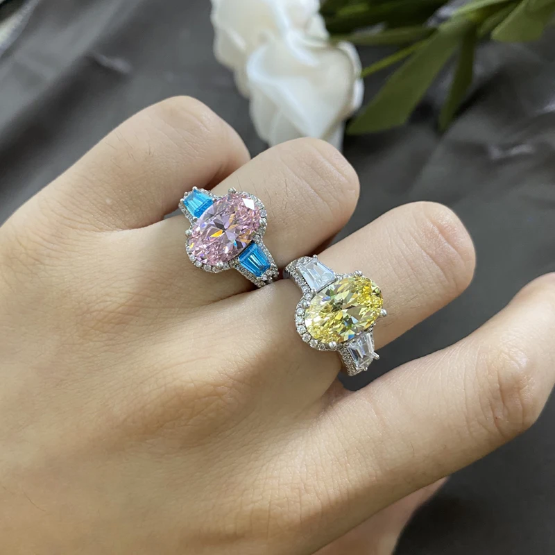 

Luxury 100% 925 Sterling Silver Created 8*12mm Oval Wedding Wedding Rings For Women High Carbon Diamond Party Fine Jewelry Gift