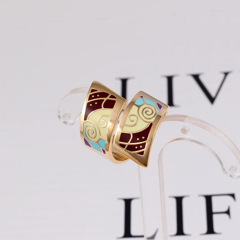 Кольца Открытые для женщин геометрические узоры эмаль регулируемое кольцо