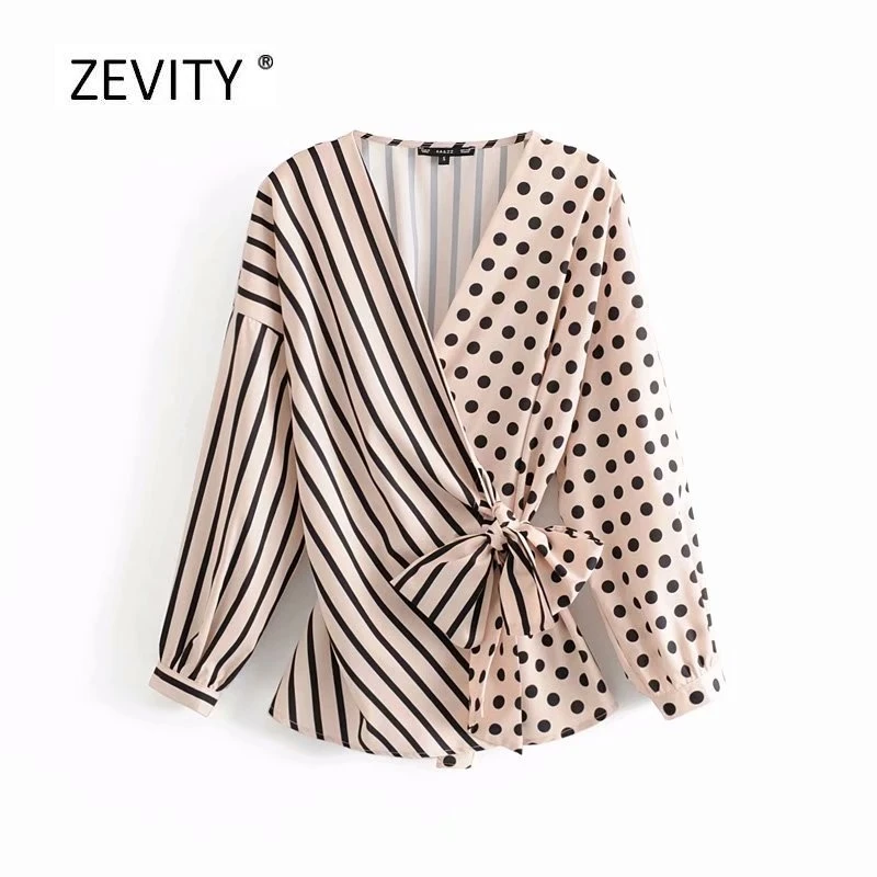 Женская блузка в горошек с v образным вырезом полоску|Блузки| |