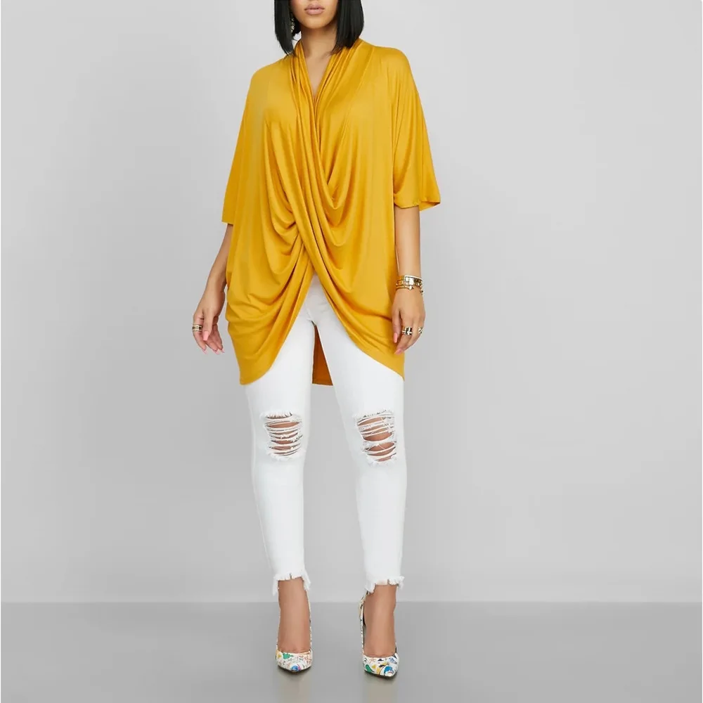 

Irregular loose large size cross bat long sleeve T-shirt Long Solid Casual V neck Half Sleeve tops tees for Women 2020