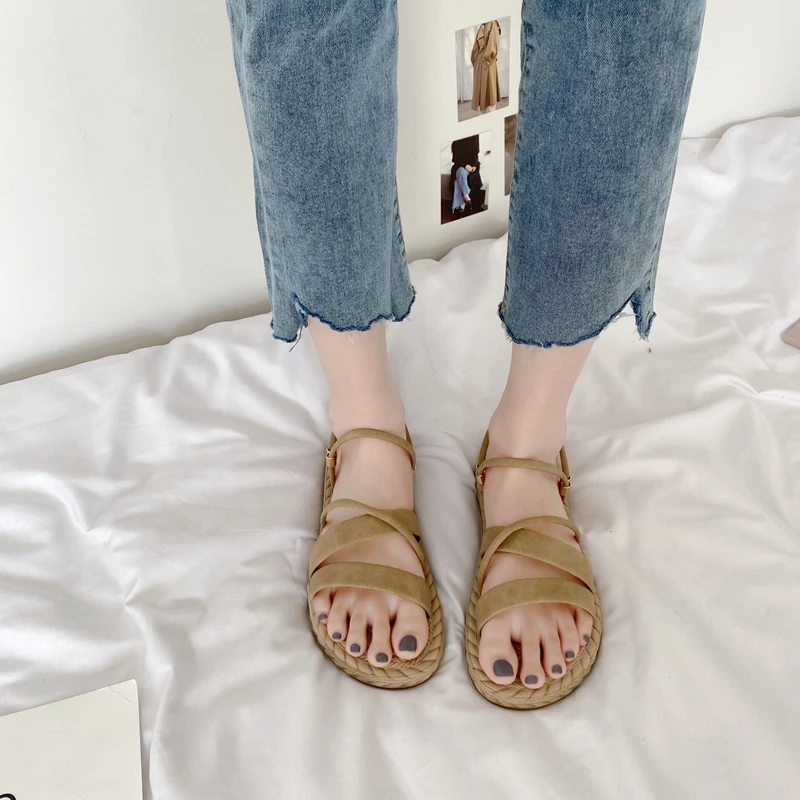 

MIYEDA Summer Sandals Women Slip-On Cross Strap Casual Ankle Wrap Fashion Flat Comfort Two Styles Female Slippers