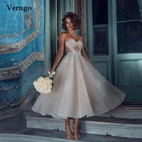 verngo sparkly a line wedding dress short sweetheart sequin beads corset garden bridal gowns tea length bride party dress 2021