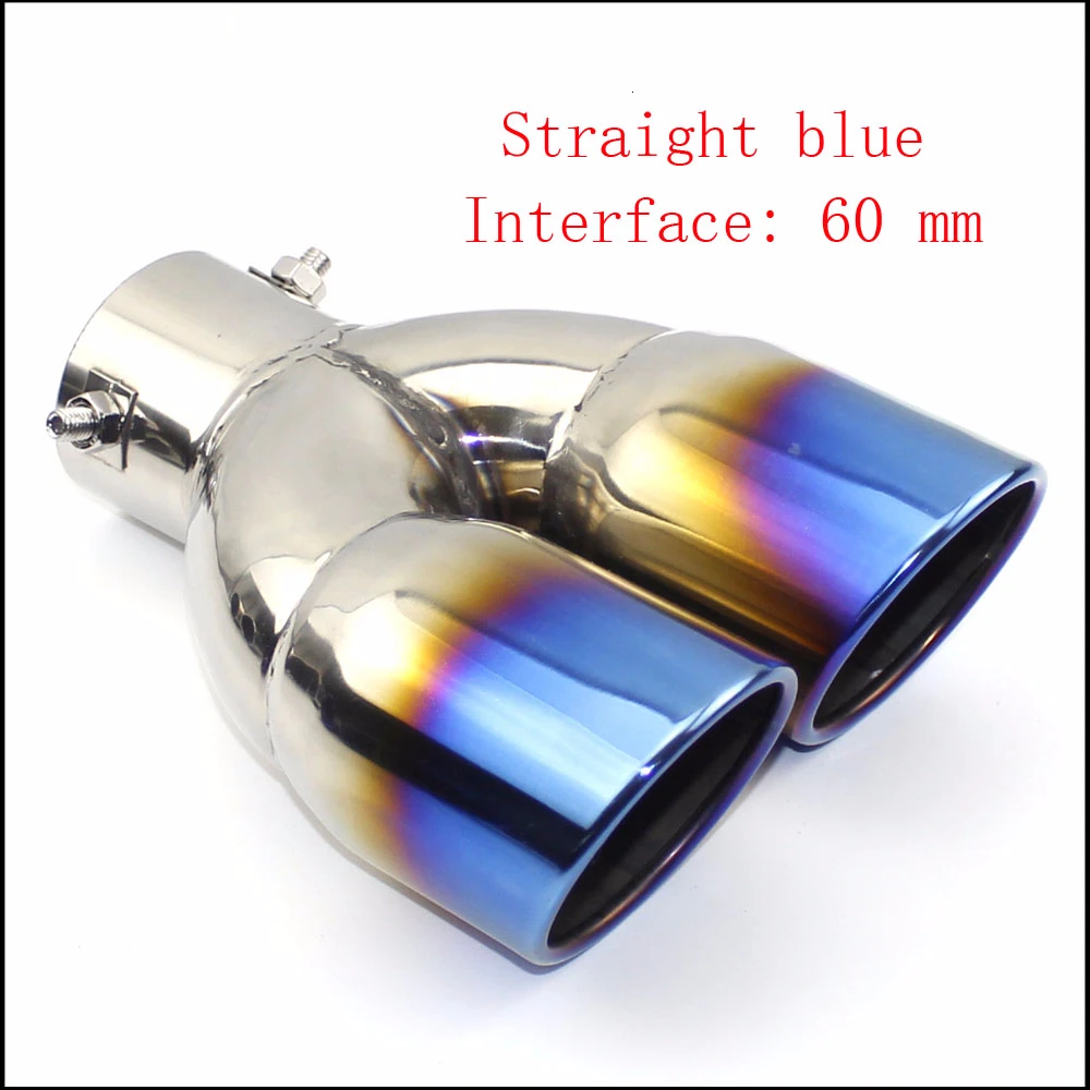 blue straight 60mm Выхлопная труба глушителя выхлопной трубы выпускное сопло конец Универсальный нержавеющая сталь квадратный конец одно изменение два двойной Выход ID 60 мм 75 мм - Цвет: blue straight 60mm