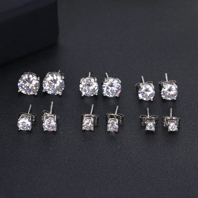 SLBRIDAL Pave Setting Fashion 3mm-8mm Size CZ Crystal Earrings Set AAA Grade Cubic Zircon Stud Earring Women Girls Gift Earring
