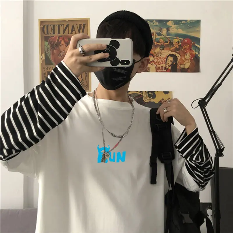 

men's t-shirts Autumn new Japanese long-sleeved t-shirt male and female students Korean style loose wild Harajuku anime top ins