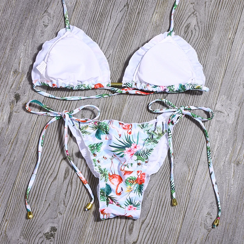 Женский Одноцветный комплект бикини с цветочным принтом сексуальный бандажный