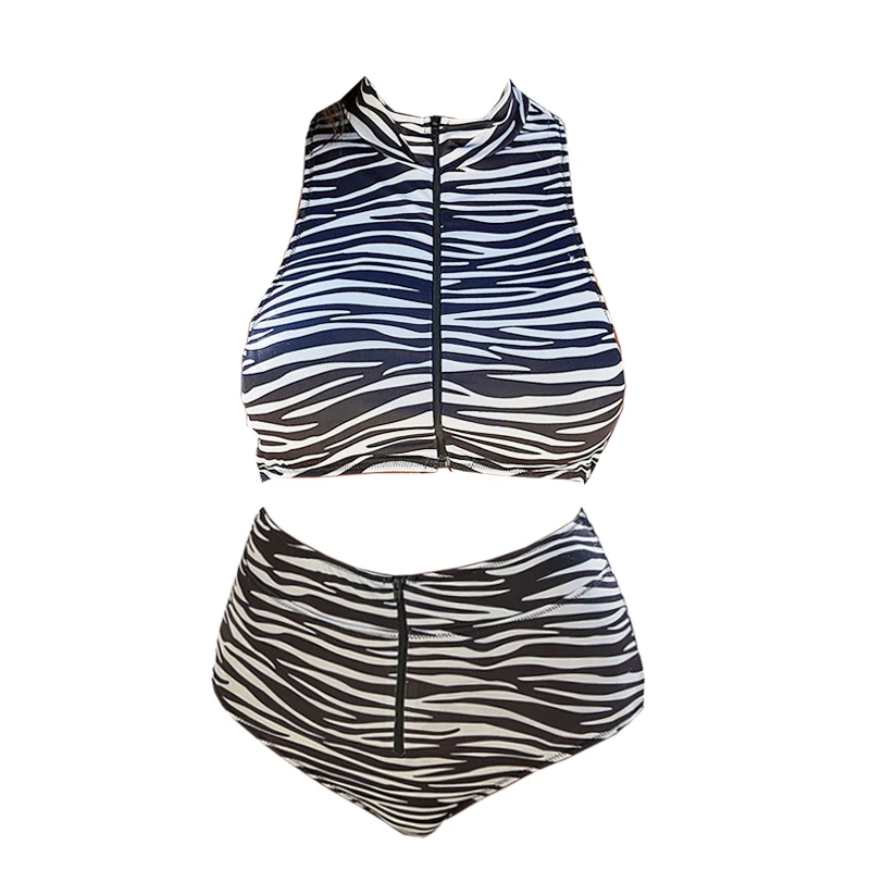 

FELIX&FELICIA Factory Two-Piece Sport Swimwear Women 2021 High Waist Swimsuits Black Bikinis Zipper Bathers Bathing Suits Summer