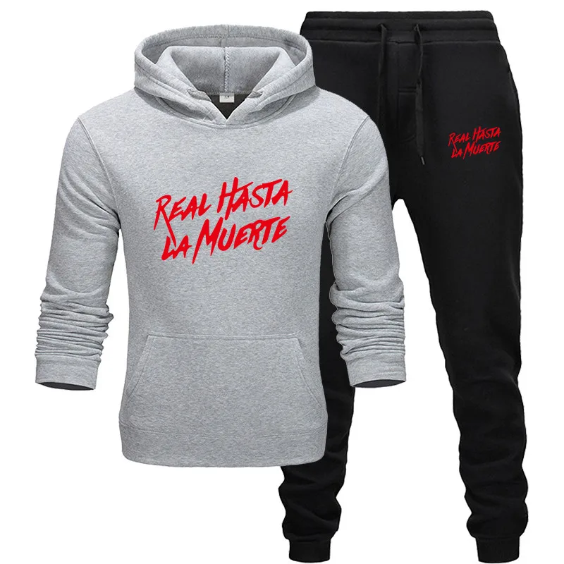light grey Комплект из двух предметов, модные толстовки с капюшоном, мужской спортивный костюм, толстовка с капюшоном, осенняя мужская брендовая одежда, толстовки+ штаны, комплекты - Цвет: light grey
