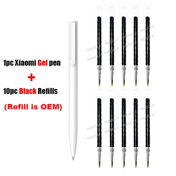 1gel pen and 10black Оригинальные гелевые ручки Xiaomi 0,5 мм, шариковая ручка, черная ручка, пресс-сердечник PREMEC, гладкая швейцарская заправка MiKuni, японские чернила, черные, 5 шт./10 шт - Цвет: 1gel pen and 10black