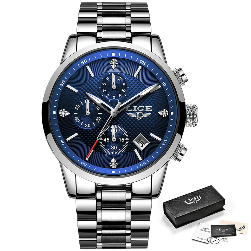 

2020LIGE Mens Watches Top Brand Luxury Chronograph Quartz Men Watch Waterproof Sport Wrist Watch Men Stainless Steel Male Clock