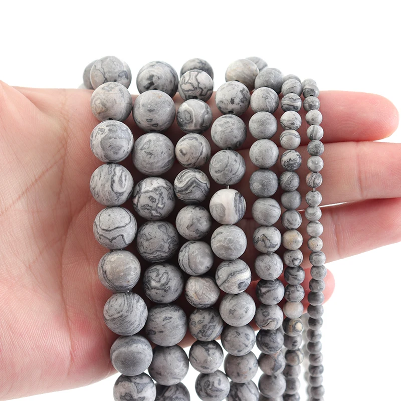 

90pcs/lot Natural Stone Bead 4/6/8/10mm Map stone Round Loose Space Beads For Jewelry Needlework Necklace Bracelet DIY