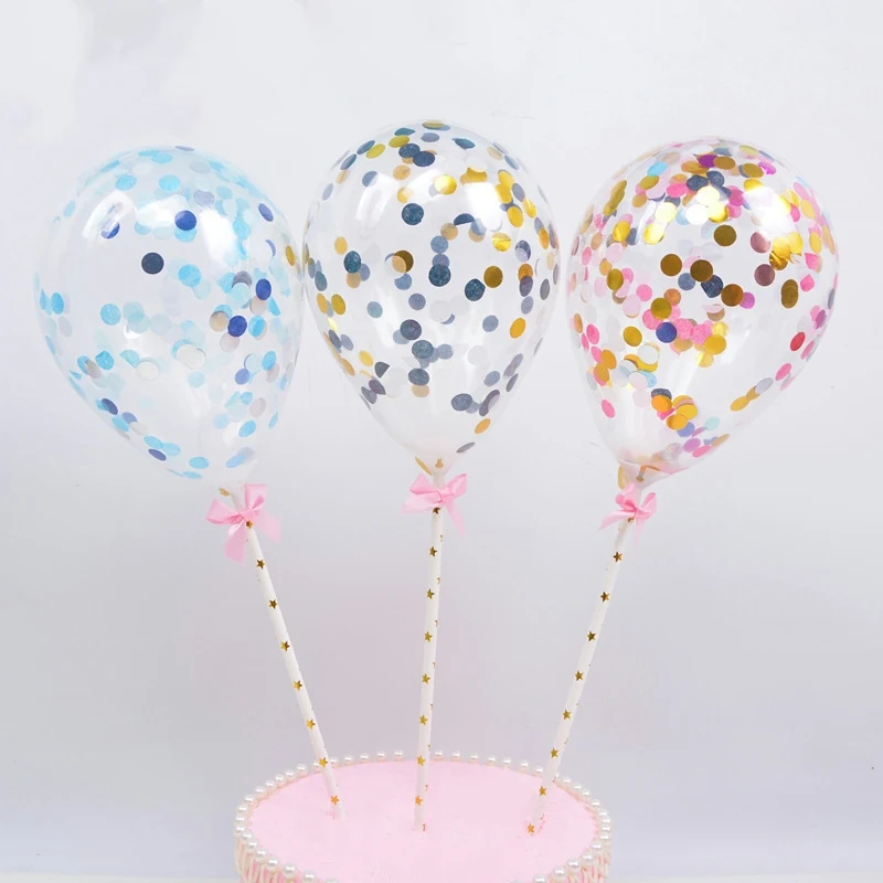 1pc Cake Topper Decoration Confetti Dots Balloon with Paper Straw Bowkot Ribbon Table Birthday Wedding Party Balloon Baby Favors