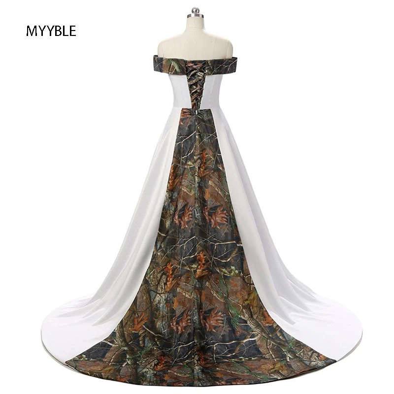 Gardlilla mancha Camo Vestido de baile blanco boda corte tren Boat cuello vestidos невесты foto Re | Свадьбы и торжества
