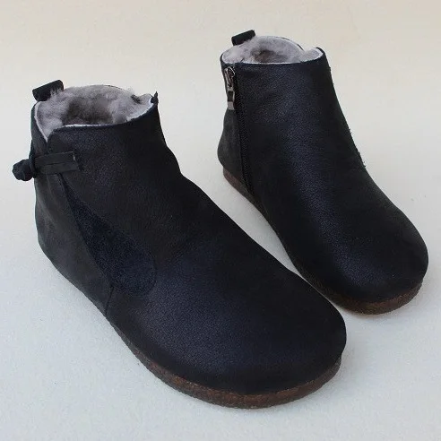 Black Careaymade/зимняя теплая женская обувь с высоким берцем из чистой шерсти в стиле ретро кожаные и меховые цельные ботинки на толстой плюшевой подошве - Цвет: Black