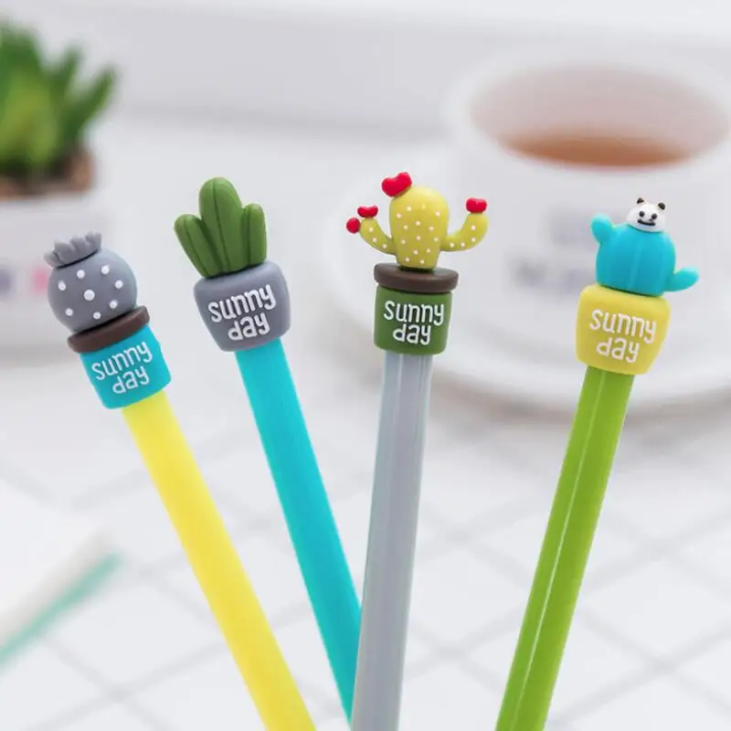 

1PC Creative Cactus Potted Neutral Gel Pens Plant Black Signature Student Stationery School Office Supplies