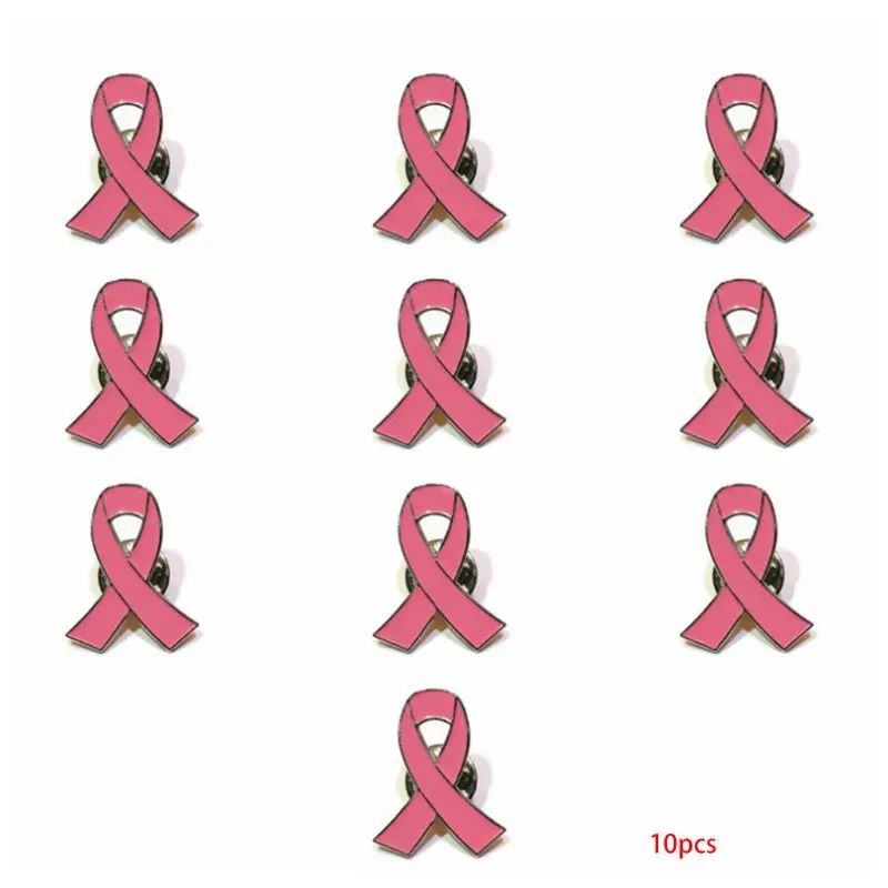 10Pcs/Set Womens Jewelry Enamel Pink Ribbon Brooch Pins Surviving Breast Cancer Awareness Hope Lapel Buttons Badges - купить по